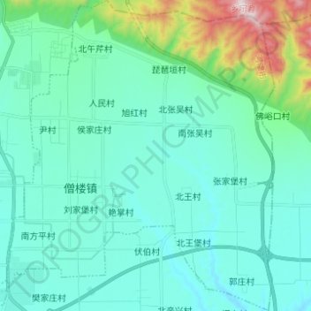 Mapa topográfico 僧楼镇, altitud, relieve