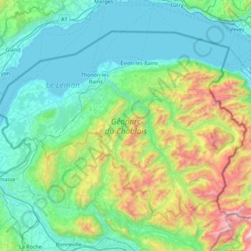 Mapa topográfico Géoparc du Chablais, altitud, relieve