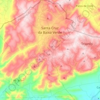 Mapa topográfico Santa Cruz da Baixa Verde, altitud, relieve