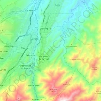 Mapa topográfico Parroquia Carvajal, altitud, relieve
