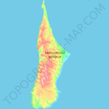 Mapa topográfico Belkovsky Island, altitud, relieve