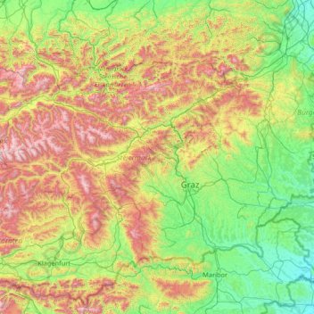 Mapa topográfico Styria, altitud, relieve