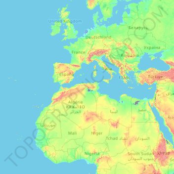 Mapa topográfico Pays-Bas, altitud, relieve