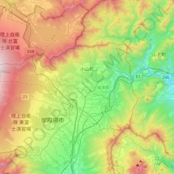Mapa topográfico Oyama, altitud, relieve