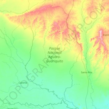 Mapa topográfico Parque Nacional Aguaro-Guariquito, altitud, relieve