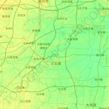 Mapa topográfico 文安县, altitud, relieve