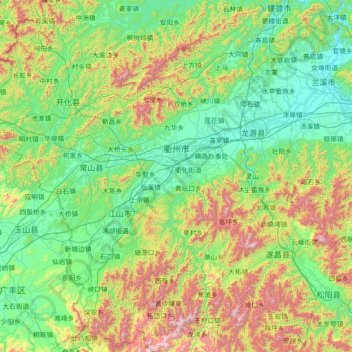 Mapa topográfico Quzhou, altitud, relieve