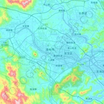 Mapa topográfico 漳州市, altitud, relieve