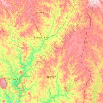 Mapa topográfico Ipameri, altitud, relieve