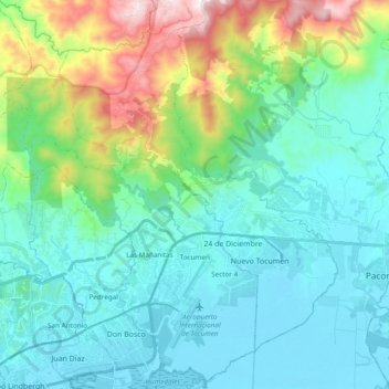 Mapa topográfico Tocumen, altitud, relieve