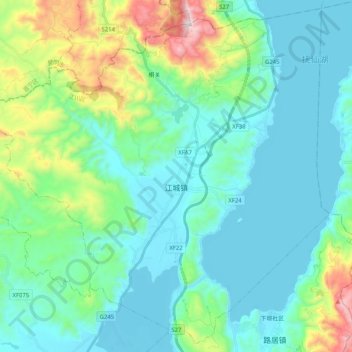 Mapa topográfico 江城镇, altitud, relieve