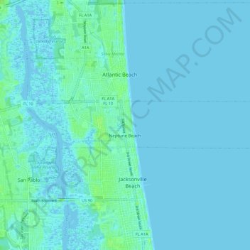 Mapa topográfico Neptune Beach, altitud, relieve