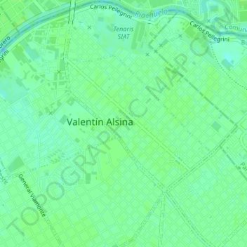 Mapa topográfico Valentín Alsina, altitud, relieve