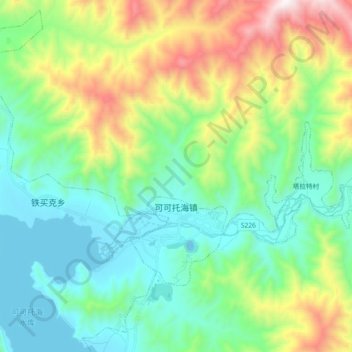 Mapa topográfico 可可托海镇, altitud, relieve