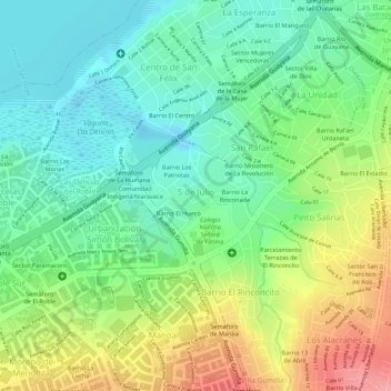 Mapa topográfico 5 de Julio, altitud, relieve