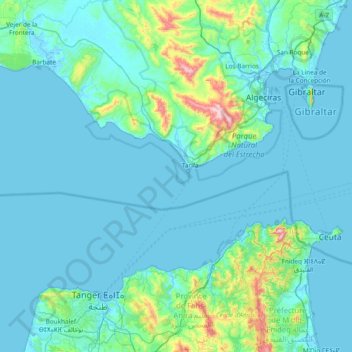 Mapa topográfico Détroit de Gibraltar, altitud, relieve