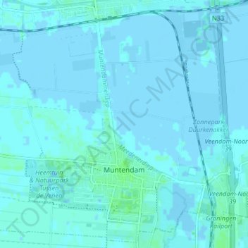 Mapa topográfico Muntendam, altitud, relieve