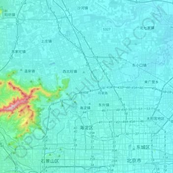 Mapa topográfico 海淀区, altitud, relieve