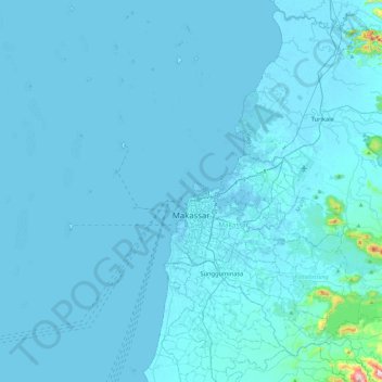 Mapa topográfico Makassar, altitud, relieve