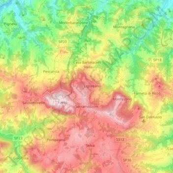 Mapa topográfico Serramazzoni, altitud, relieve