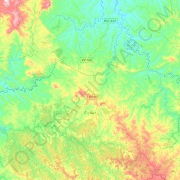 Mapa topográfico Curiúva, altitud, relieve