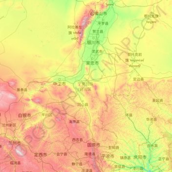 Mapa topográfico Ningxia, altitud, relieve