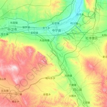 Mapa topográfico 中宁县, altitud, relieve