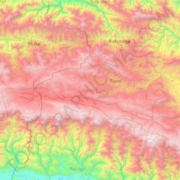Mapa topográfico Lanny Jaya, altitud, relieve