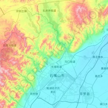 Mapa topográfico 大武口区, altitud, relieve
