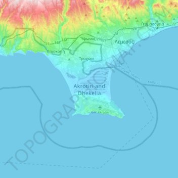 Mapa topográfico Akrotiri Sovereign Base Area, altitud, relieve