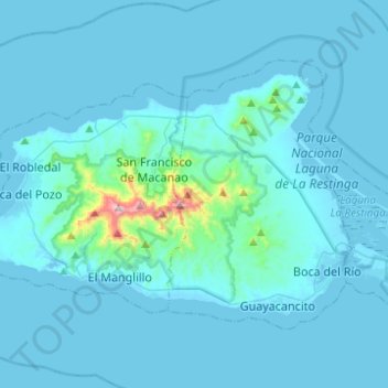 Mapa topográfico Municipio Península de Macanao, altitud, relieve