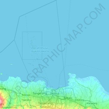 Mapa topográfico Yakarta, altitud, relieve