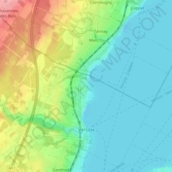 Mapa topográfico Versoix, altitud, relieve