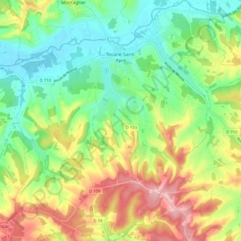 Mapa topográfico Tocane-Saint-Apre, altitud, relieve