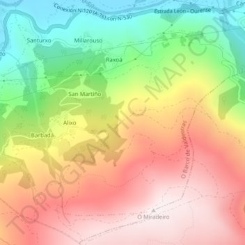 Mapa topográfico Alixo, altitud, relieve