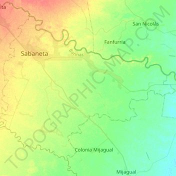 Mapa topográfico Parroquia Sabaneta, altitud, relieve