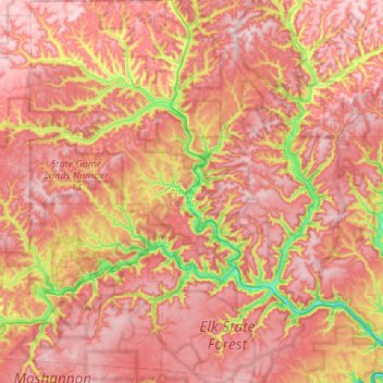 Mapa topográfico Cameron County, altitud, relieve