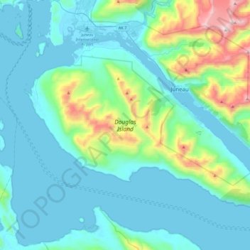 Mapa topográfico Douglas Island, altitud, relieve
