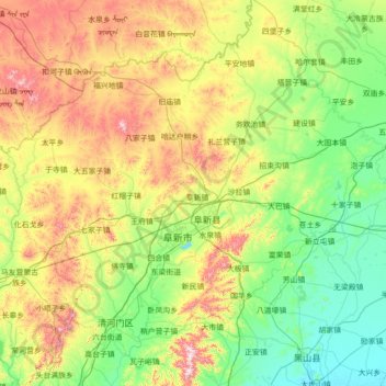Mapa topográfico 阜新蒙古族自治县, altitud, relieve