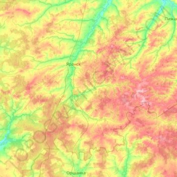 Mapa topográfico Яранский район, altitud, relieve