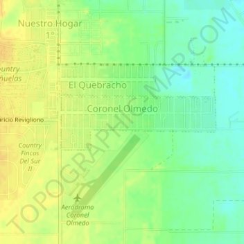 Mapa topográfico Coronel Olmedo, altitud, relieve