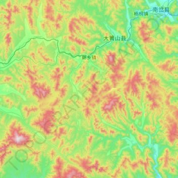 Mapa topográfico 朗乡镇, altitud, relieve