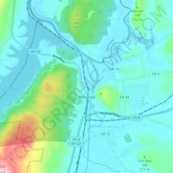 Mapa topográfico Village of Whitehall, altitud, relieve
