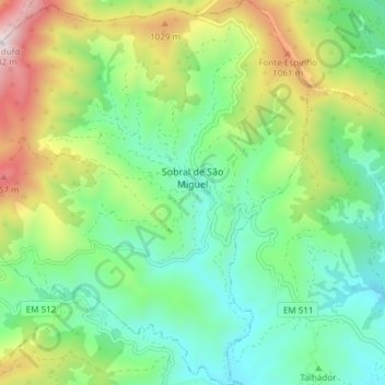 Mapa topográfico Sobral de São Miguel, altitud, relieve