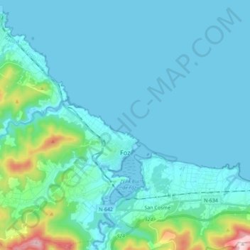 Mapa topográfico Foz, altitud, relieve