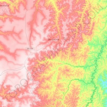 Mapa topográfico São Gotardo, altitud, relieve