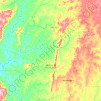 Mapa topográfico São Luís de Montes Belos, altitud, relieve