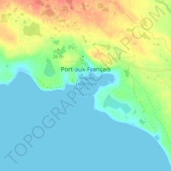 Mapa topográfico Port-aux-Français, altitud, relieve