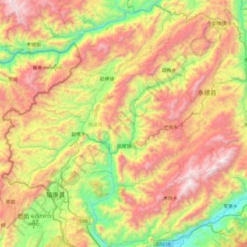 Mapa topográfico 镇康县, altitud, relieve