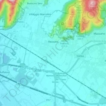 Mapa topográfico Rezzato, altitud, relieve